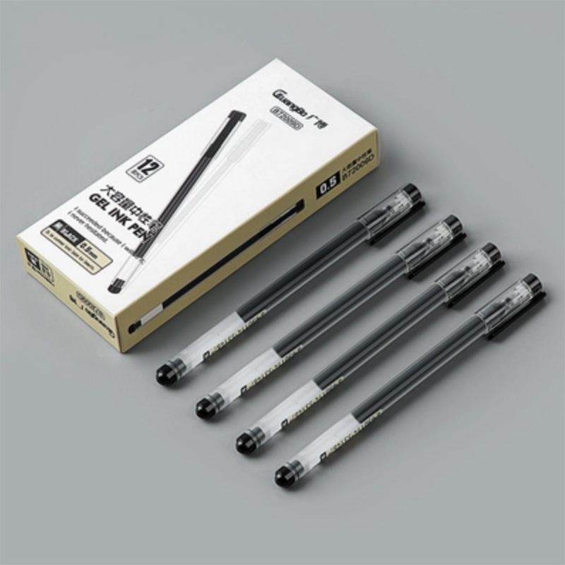 广博中性笔大容量针管速干签字笔 黑色12支装图片