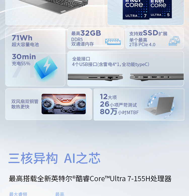 联想笔记本电脑昭阳·悦Max16英寸酷睿Ultra 7 155H 32G 1T(32G 联想笔记本电脑昭阳·悦Max16英寸酷睿Ultra 7 155H 32G 1T(32G
